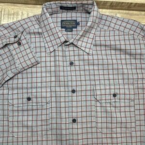 Pendleton Sir Pendleton Wool Windowpane Plaid Button Up Shirt Men Large Gray